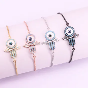 

10Pcs Fashion Micro Pave CZ Stone Hamsa Hand shape with Eye Shell Charm Bracelet For Women Men Bracelets