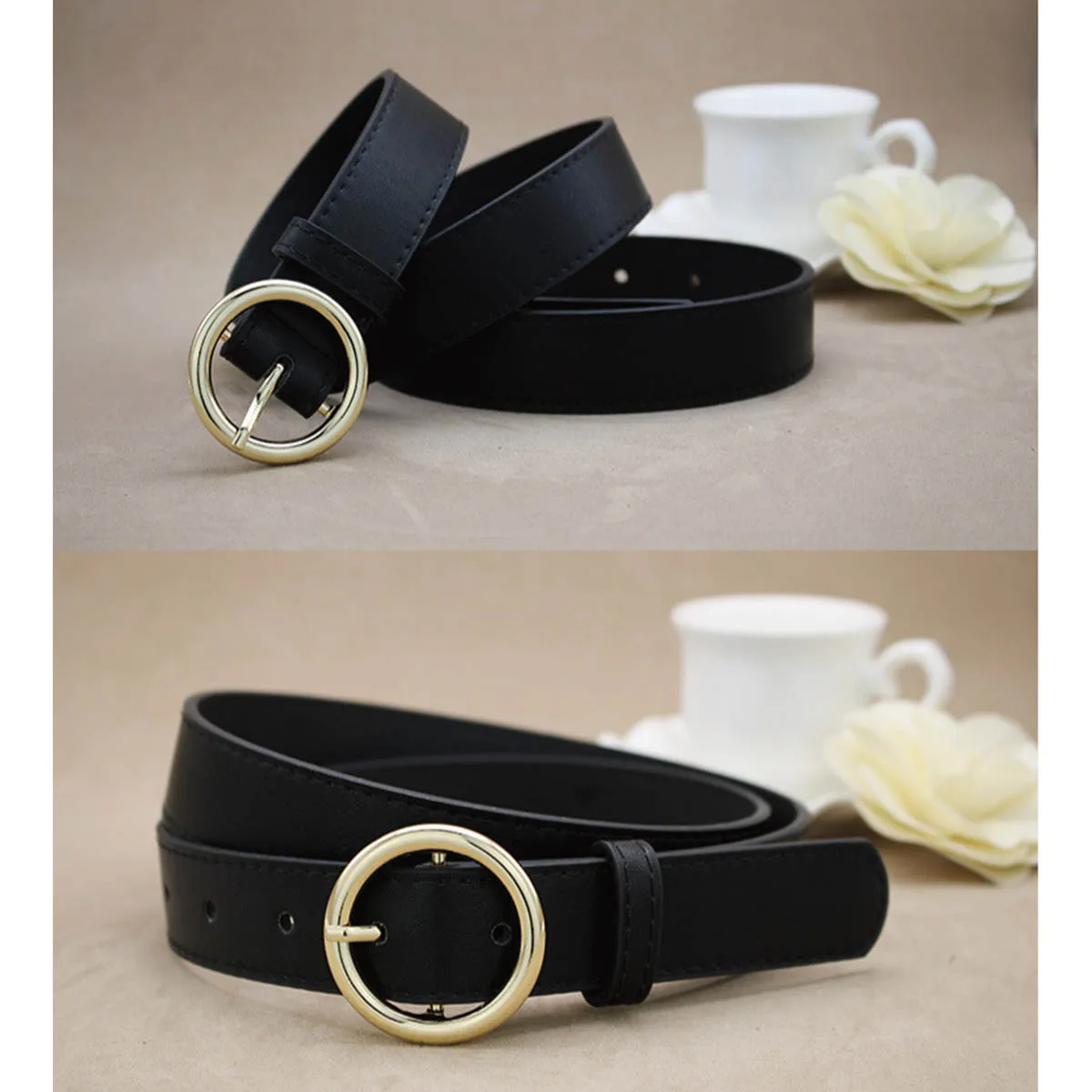 

6 Colors Fashion Gold Round Buckle Belts Female Leather Strap Belts for Women Clothing wide Of Waist Cummerbunds Ladies Girdles