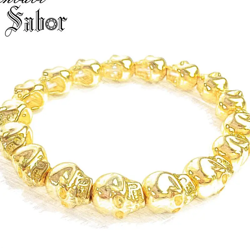 

accessories Gold Skulls Bead Strand Bracelet 2019 New Fashion Heart Bracelet Silver Rebel Punk Jewelry for Men Women mens