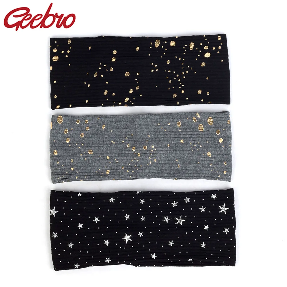 

Geebro Women's Splatter Paint Headband Metallic Color Dot Star Head Wrap Fashion Hair Accessories Turban Female Elastic Hairband
