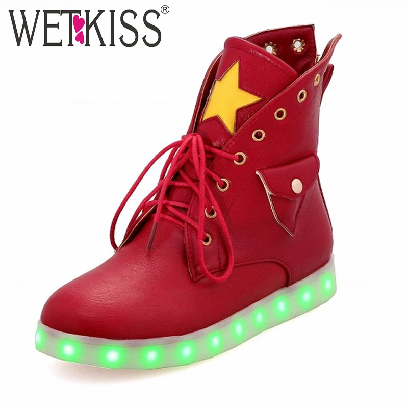 

WETKISS Big Size 32-46 New Design Lace up Casual Flat Ankle Boots Add fur Autumn Winter Boots Shine Sole Charged Women Shoes