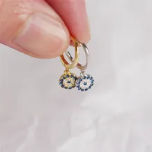 S925 Стерлинговое серебро круглые серьги с цирконом изысканные серьги в форме глаз женские модные очаровательные серьги сглаза женские ювелирные изделия