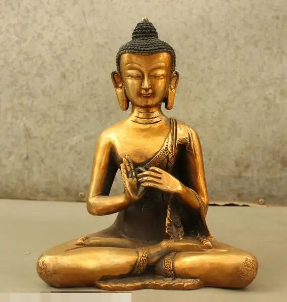 

S5471 9" Tibet Bronze Gilt Shakyamuni Sakyamuni Buddha 8 Auspicious Symbol Robe Statue