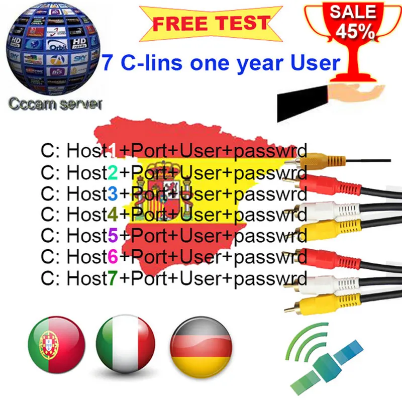 

Europe HD 1 Year CCCam Spain Portugal Germany Poland Satellite tv Receiver cccam server For DVB-S2 satellite receiver
