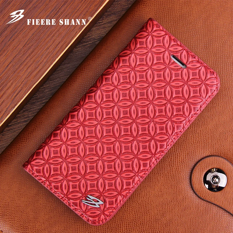 

Fierre Shann for Samsung Galaxy S8 Plus S8 Cowhide Flip Case Genuine Leather for iPhone Xs X 8 6s 6 7 7Plus Kickstand Cover