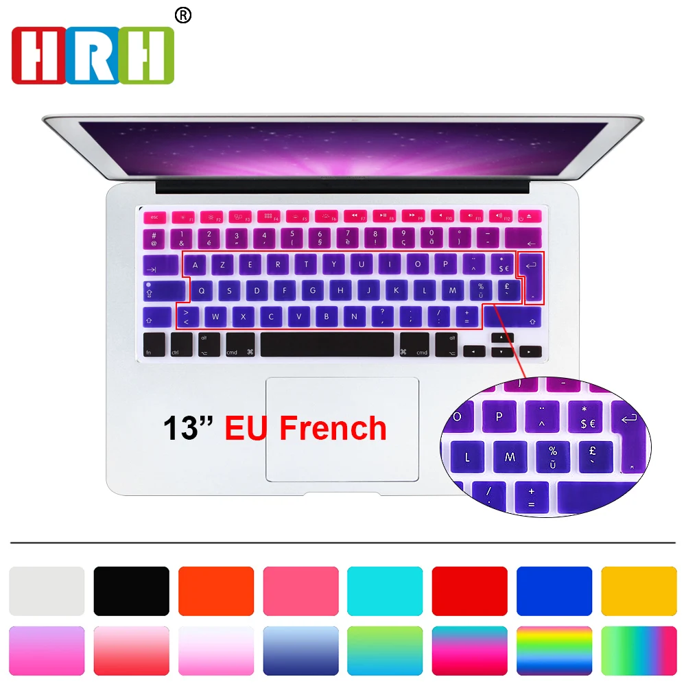 

HRH EU/UK Waterproof Rainbow French AZERTY Language Silicone Keyboard Cover Skin Protector for Macbook Air Pro Retina 13"15"17"