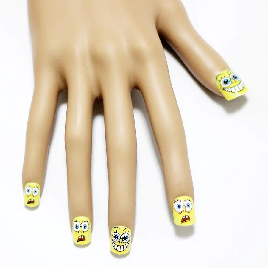 New 12 PCS SpongeBob Cute cartoon Pre design Full Cover Long Fake False  Acrylic Sticker Nails Tips With Free Glue Gel [N273]|nail tips|nails  acrylic tipsacrylic nail tips - AliExpress