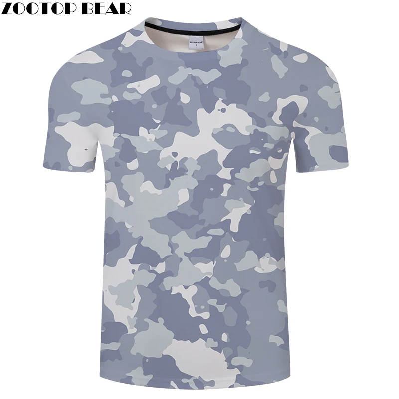 Камуфляж 3D футболки Для мужчин футболки летняя футболка Повседневное Топы Грут футболки с коротким рукавом Camiseta печатных голубой Прямая