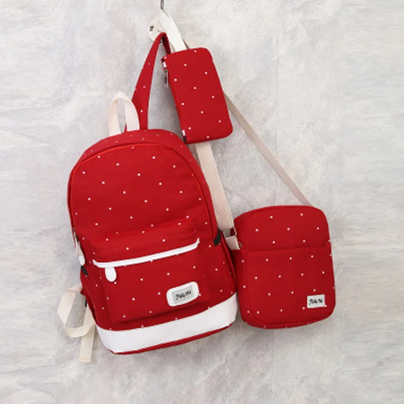 

Oeak 2019 Unisex Canvas School Three-piece Bag Set Wave Point Three-piece Student Shoulder Bag Travel Backpack