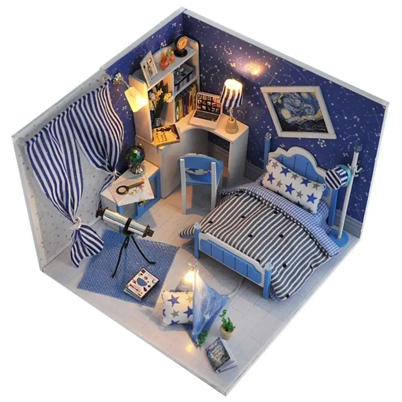 Дети DIY деревянный кукольный дом Моделирование миниатюрный кукольный домик игрушки с мебельным набором для детей ручной работы строительные модели подарок - Цвет: 16x16x13cm