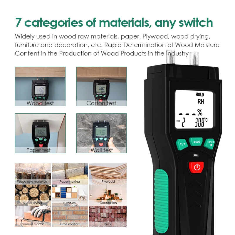 Kopen 0 60% Handheld Twee Pins Digital Hout Vochtmeter 7 Modi Hout Vochtigheid Tester Timber Vochtige Detector met LCD display Backlight
