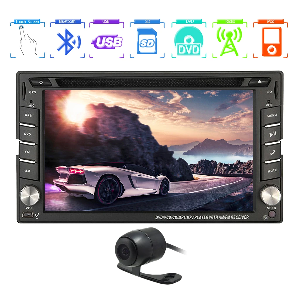 

Radio Car DVD Player GPS FM AM In Deck PC Camera Autoradio Music Stereo MP4 BT 6.2 Inch System RDS Auto CD 3D Map