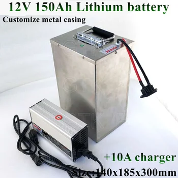 

Metal shell 12v 150Ah li-ion battery pack not 100Ah 200Ah lead acid for RV EV motor power storage energy bike + fast 10A charger