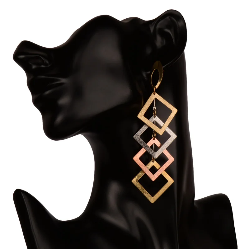 

Long Earrings For Women 2019 Tricolor Silver Copper Gold Tone Tassel Earring Hanging Geometric Fashion Jewelry Unique Hyperbole