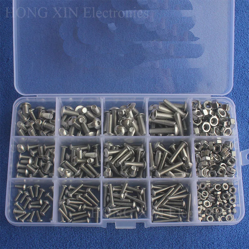 

440Pcs/set M3 M4 M5 304 Stainless Steel Hexagon Socket Button Head Cap Repair Screws & Nuts Hex Bolts Assortment Kit Hot Sale