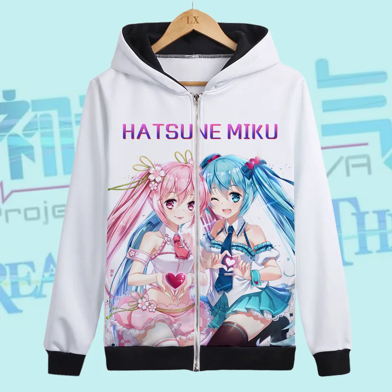 

Anime Hatsune Miku Hoodie Print Sweatshirt Cosplay Costume Zip Up Hooded Jacket Coat Men Women Fashion VOCALOID Hoodies