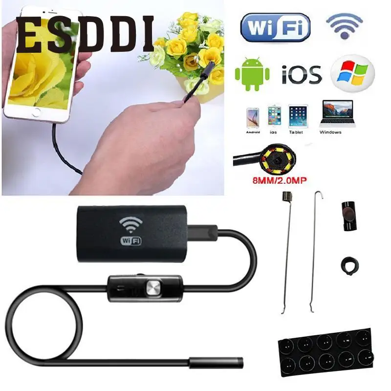 Esddi Wi Fi для iOS Android эндоскопа 720 P 2.0MP 8 мм 1 м 6LED трубки водонепроницаемый камера