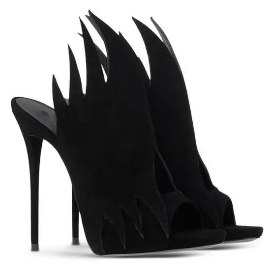 

Sexy Black Cutouts Flame Slippers Open Toe High Heels Sandalias Mujer Summer Pumps Rome Style Gladiator Shoes Women Sandals