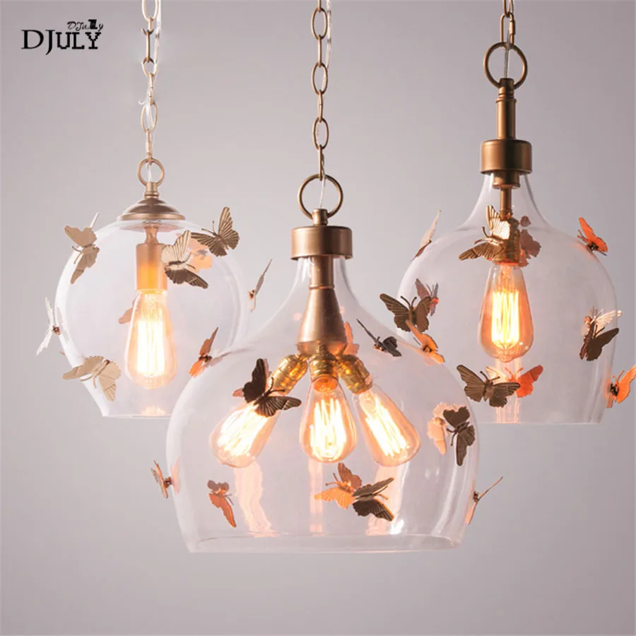 postmodern gold Butterfly Surround Glass pendant lights for kitchen bar dining room home deco hanging fixtures luxury villa lamp | Лампы и