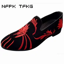 Мужская Роскошная модная свадебная обувь для ночного клуба из коровьей замши с цветочной вышивкой обувь без застежки для вождения дышащие лоферы