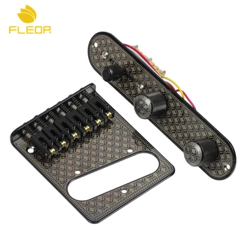 

FLEOR Metal Tele Pre-wired Control Plate 3 Way Switch Control Knobs & 6 Saddle Guitar Tremolo Bridge For Tele FD