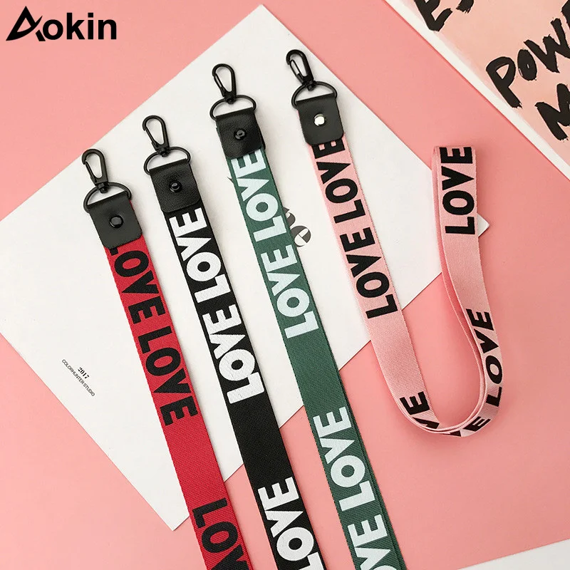 Aokin الحب الحبل بطاقة الهوية ممر شارة حاملي الهاتف الرقبة الأشرطة جيم مفتاح/الهاتف المحمول USB حامل DIY شنق حبل الوهق الحبل