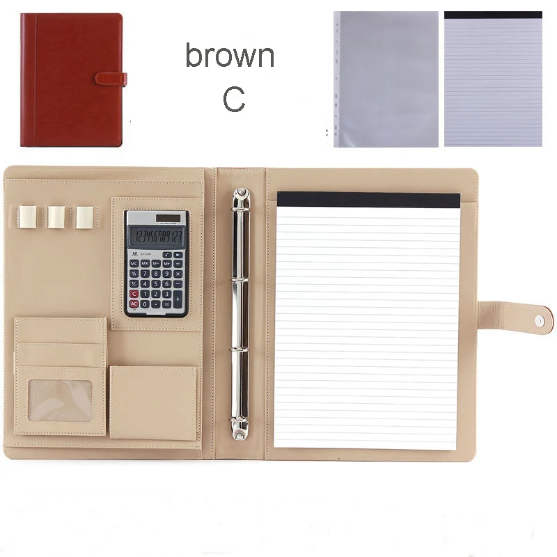 Многофункциональным Искусственная Кожа Папка A4 офисные Папки для документов a4 для бумаг файл Органайзер записная книжка с кольцевым механизмом 1200C - Цвет: brown C