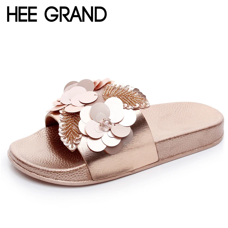 

HEE GRAND Gold Sliver Flats Slides Bling Summer Beach Slippers Platform Casual Shoes Woman Slip On Creepers 3 Colors XWT1077