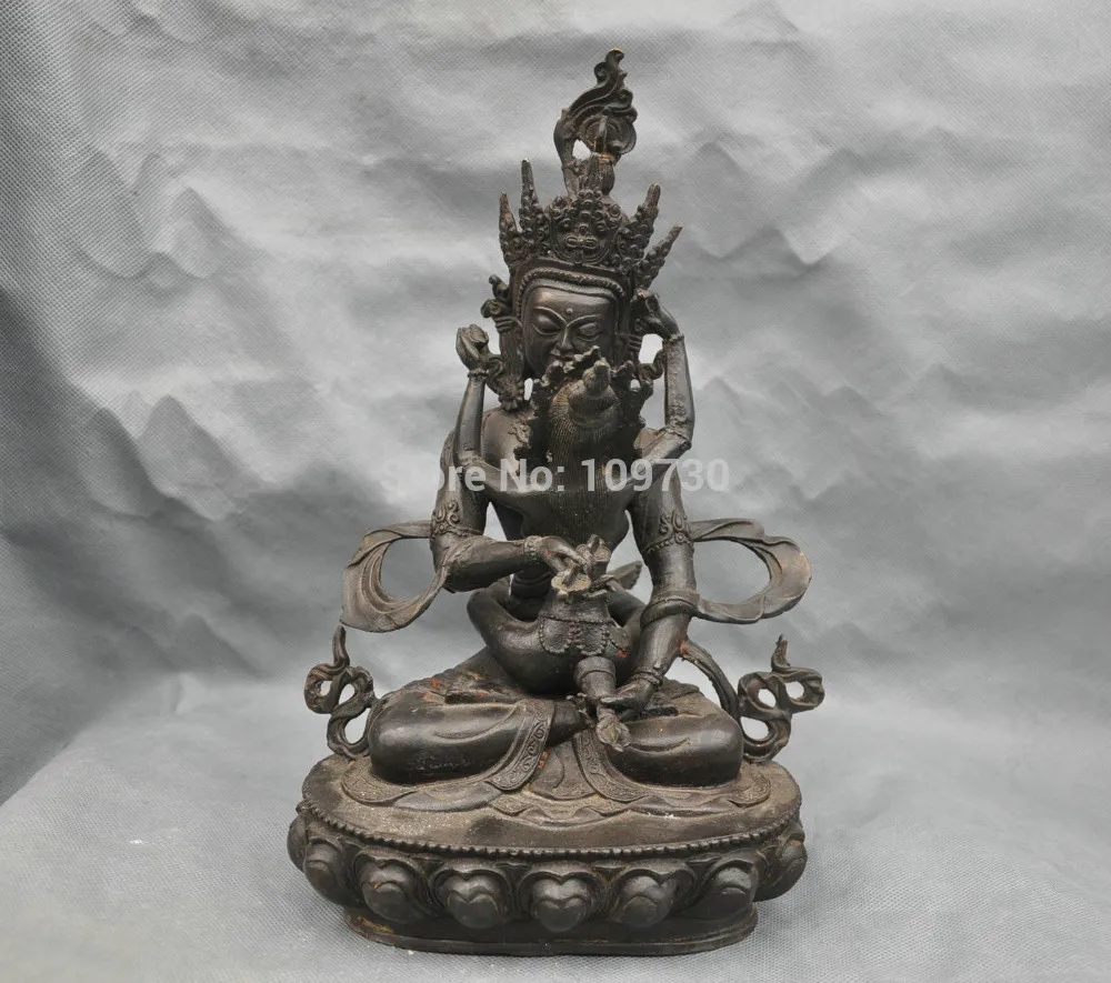 

003249 12" China Tibet Buddhism Vajrasattva Happy Mandkesvara Buddha Bronze Statue