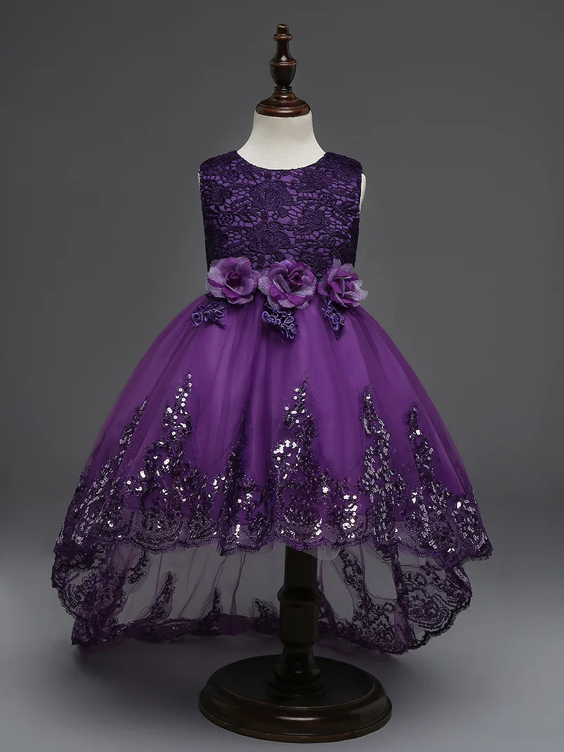 Фиолетовое платье принцессы для девочек; платье для малышей; детское праздничное платье для свадьбы; модная одежда с цветочным рисунком для детей; От 4 до 12 лет