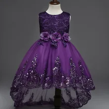Фиолетовое платье принцессы для девочек; платье для малышей; детское праздничное платье для свадьбы; модная одежда с цветочным рисунком для детей; От 4 до 12 лет