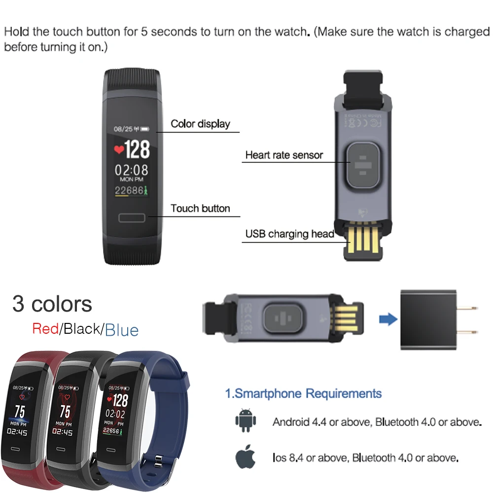 MAKIBES HR3 Men Women Smart Wristband Color Screen Bracelet Continuous Heart Rate Monitor Fitness Tracker Smart Band for xiaomi