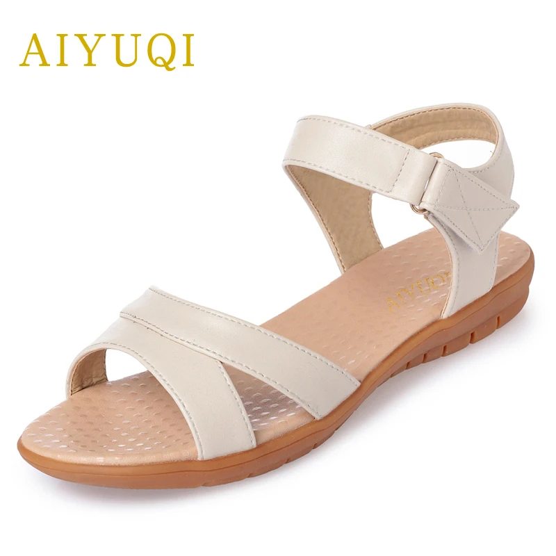 

AIYUQI 2018 new genuine leather women sandals fashion flat summer women's sandals plus size 41#42#43# mother sandals female