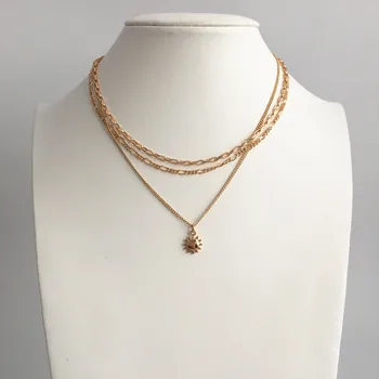 

CUTE GOLD COLOR PLATING SMALL SUN PENDANT LAYERED NECKLACE FOR WOMEN GIRL