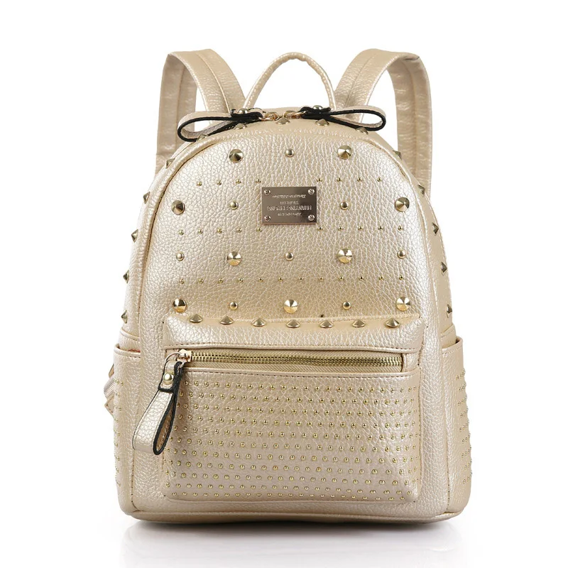 Petrichor, модный женский рюкзак с заклепками, высокое качество, рюкзак в стиле панк, женский, много цветов, на выбор, школьная сумка на плечо для девочек - Цвет: Gold
