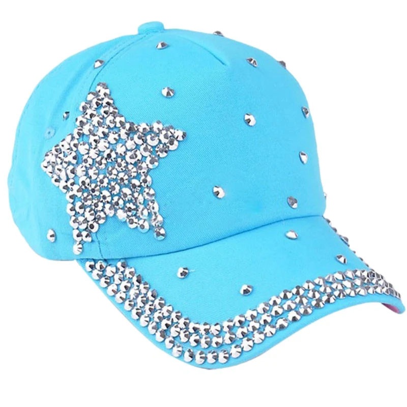 Hot Sale Baby Hats Bling Diamond Fashion Star Denim Caps Five Point