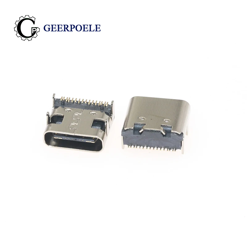 

10 pcs/lot USB3.1 16 pin Type-C DIP Flat Edge 30V 3A Micro USB Connectors Female Tail Plug Port Jack Socket Electric Terminals