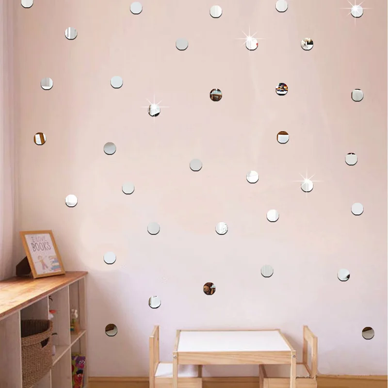 2cm Mini Round/Heart Mirror Wall Sticker 100pcs/lot Acrylic Stickers DIY 3D Decals Kids Bedroom Livingroom Home Decoration