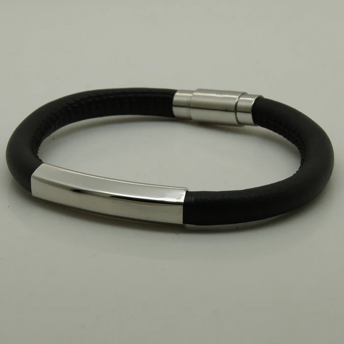 soft genuine leather simple design 316L stainless steel bracelet new