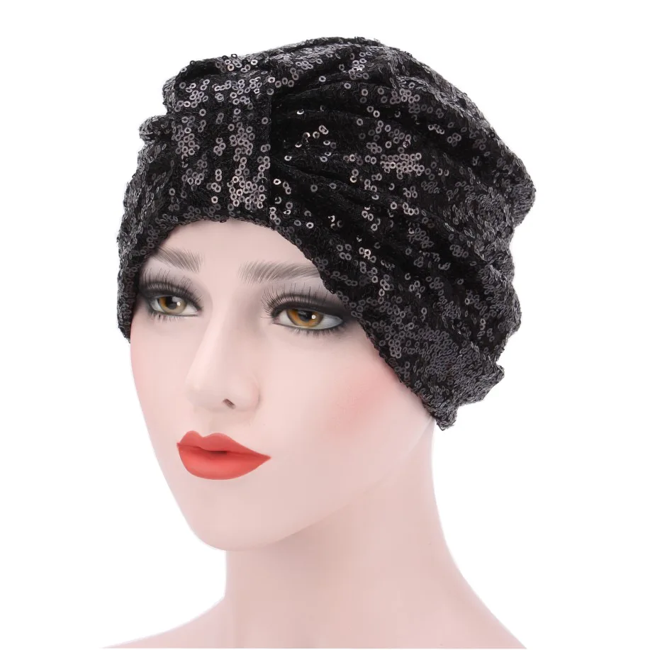 Indian Sequin wrap Hijab hat solid fashion Islamic religious Head Wear