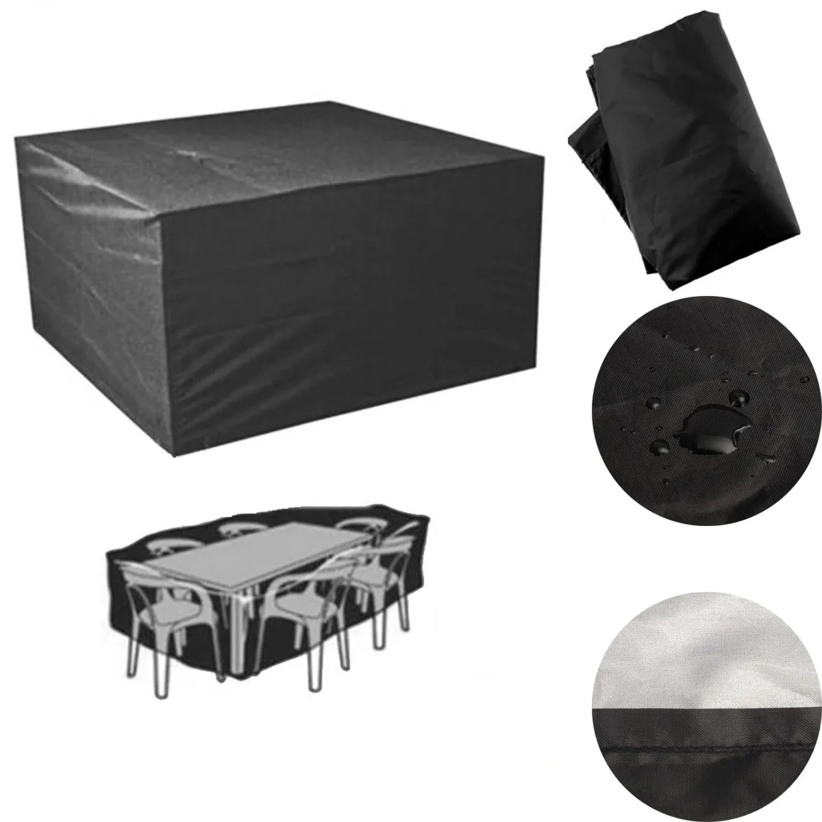 Black Outdoor Patio Polyester Furniture Cover Waterproof 6 Seater Table Chair Table Cloth Dustproof Garden Furniture Cover Black Outdoor Patio Polyester Furniture Cover Waterproof 6 Seater Table Chair Table Cloth Dustproof Garden Furniture Cover