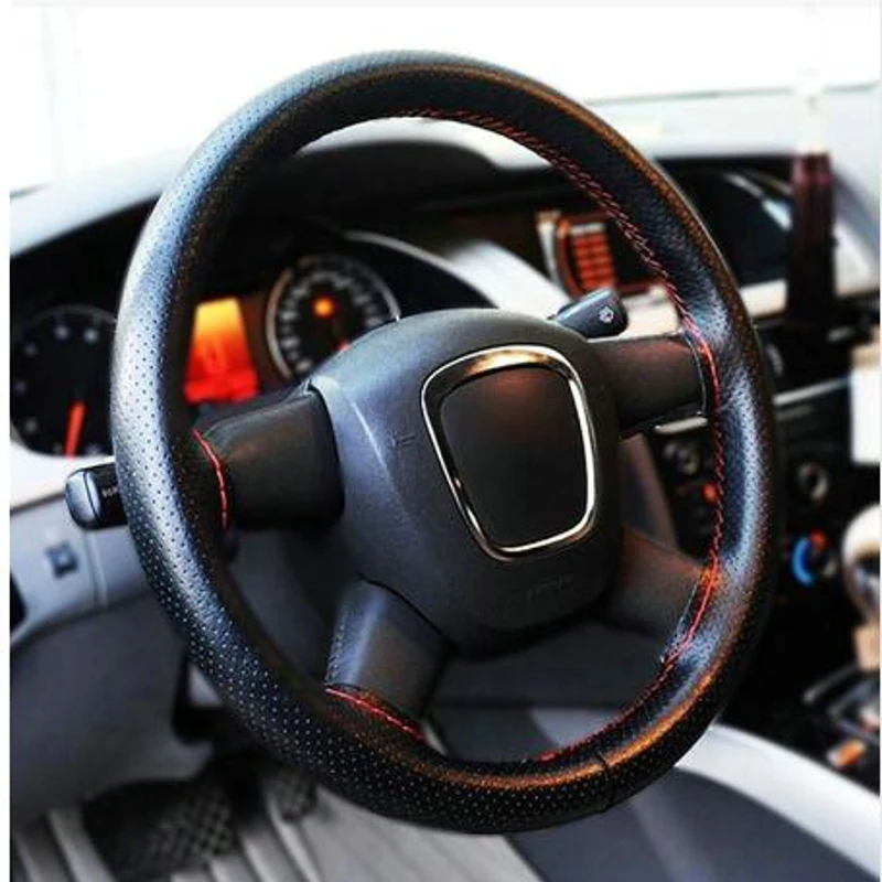

38Cm Useful DIY Faux Leather Soft Car Steering Wheel Cover Soft Leather Braid Design With Needle and Thread Interior Cover