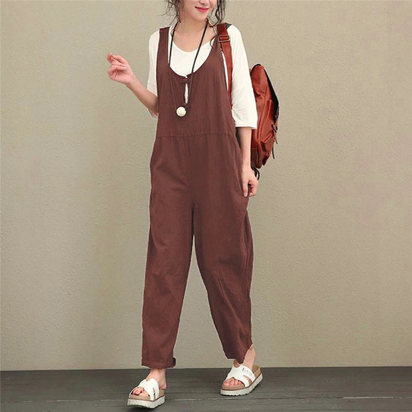Buy Women Sleeveless Dungarees Loose Cotton high quality women fashion 2018