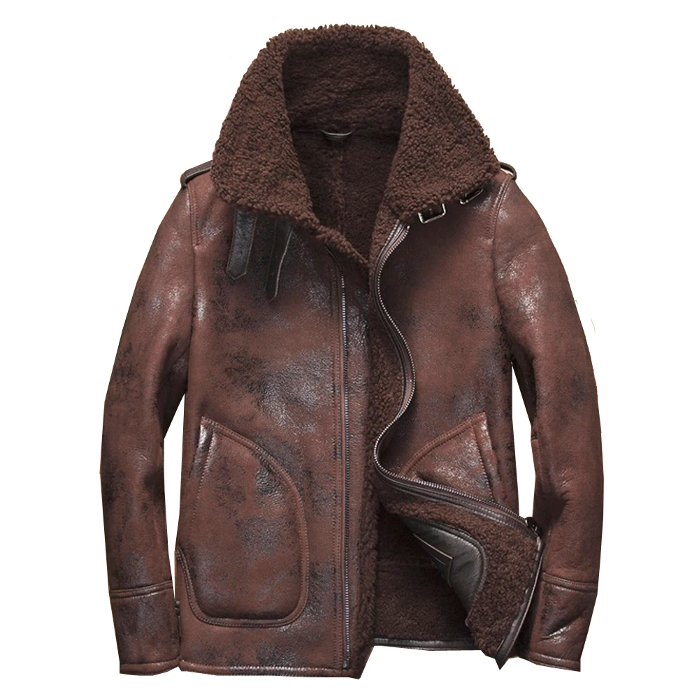Real Sheepskin Fur Coat Genuine Sheep Shearling Jacket Male Winter Warm ...