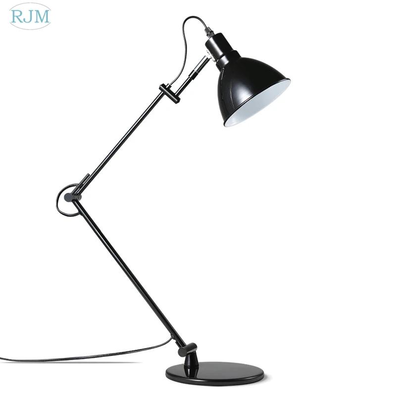 

Modern Simple Nordic Black Table Lamp Bracket Long Arm Folded Metal Eyeguard Study Office Desk Lamp Bedroom Dormitory Luminaire