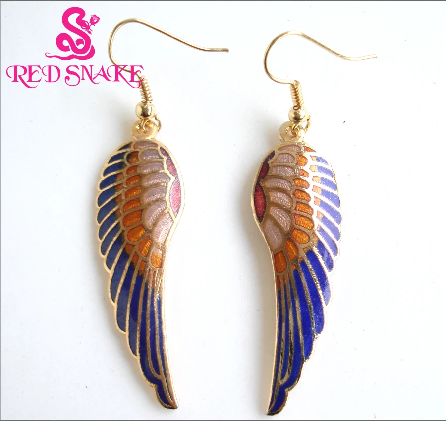 

RED SNAKE Fashion Jewelry Colorful Rose Gold-color Enamel Earrings Charm Angel Wings