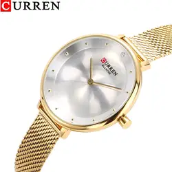 Элитный бренд Curren Кварцевые часы Для женщин Gem циферблат Золотой ультра-тонкий Сталь сетки браслет дамы наручные часы Montre Femme подарки