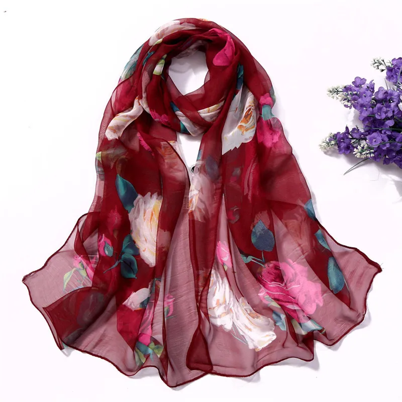 Fashion Women Roses Printing Long Soft Wrap Scarf Simulation Silk Shawl women's scarves handkerchief hijab scarf 40MA0607