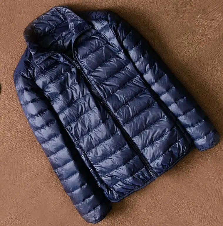 Navy Blue Сверхлегкая куртка на утином пуху, мужские тонкие пуховые парки, пальто на осень и зиму, ветровка, повседневные топы размера плюс M-4XL - Color: Navy Blue