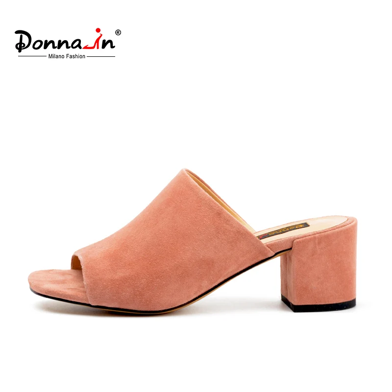 

Donna-in Brand Flip Flops Female Slide Genuine Leather Mules High Heel Peep Toe Summer Sandals Women 2018 Casual Ladies